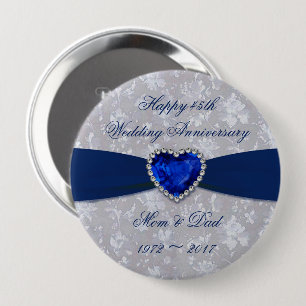 Mutiges Damast 45. Hochzeitstag Magnet Button