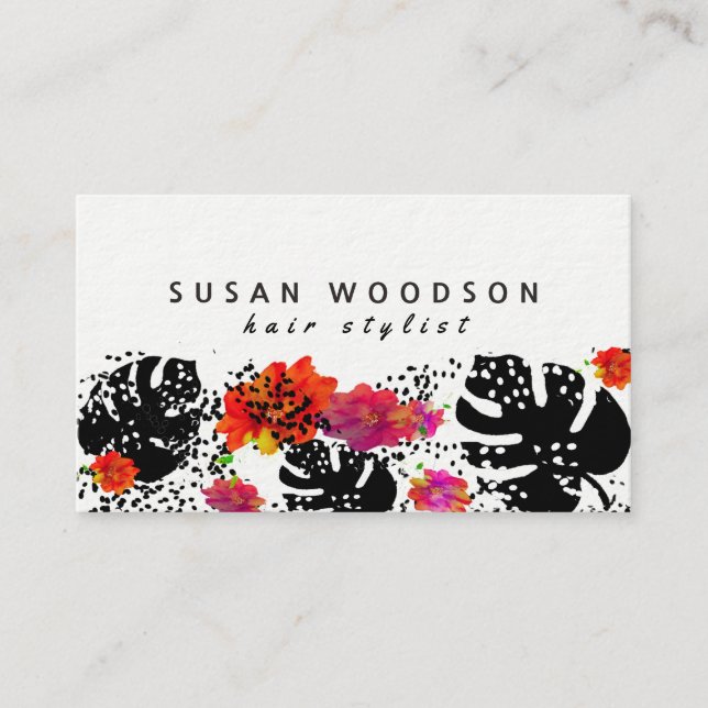 Mutiges modisches BlumenMonstera Punkt-Muster Visitenkarte (Vorderseite)