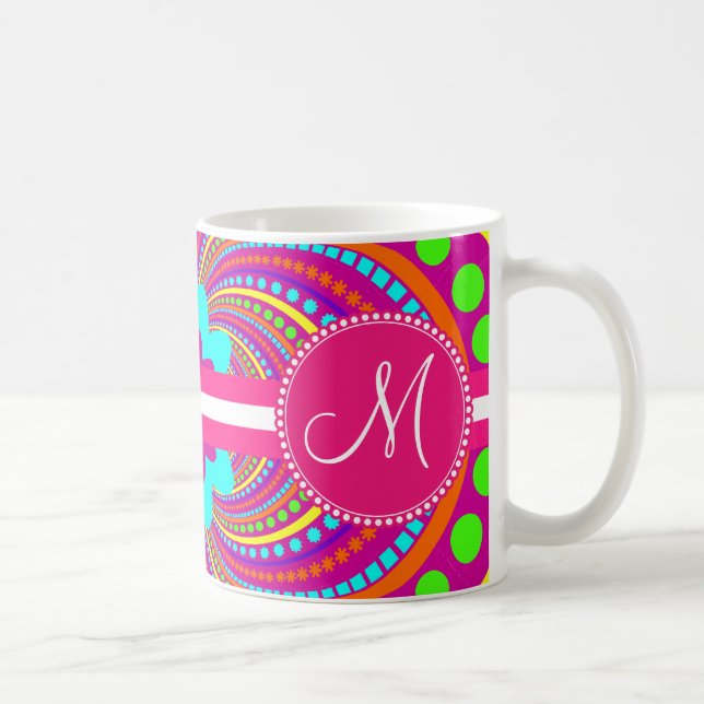 Mutiges Monogramm-flippiger Muster-Pink-Entwurf Kaffeetasse (Rechts)