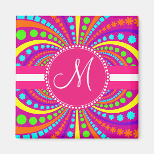 Mutiges Monogramm-flippiger Muster-Pink-Entwurf Magnet