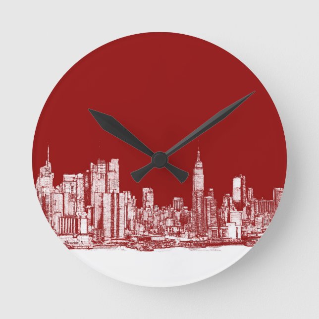 Mutiges Rot New York Runde Wanduhr (Vorderseite)