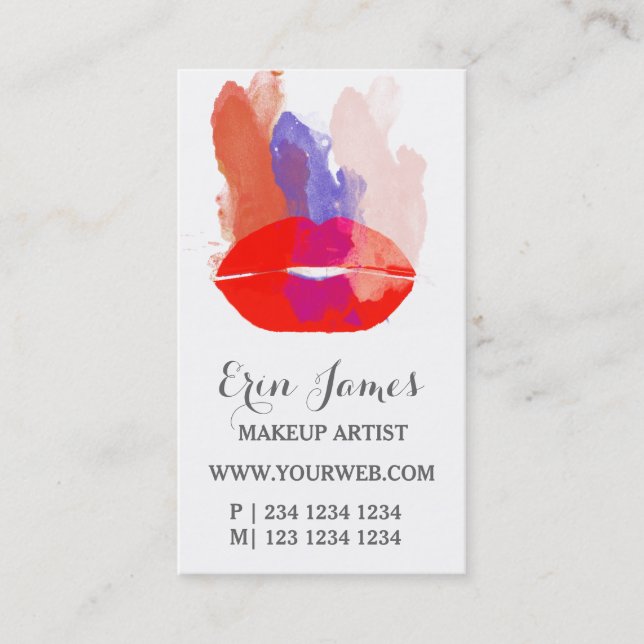 Mutiges rotes LippenAquarellbrushstrokes-Make-up Terminkarte (Vorderseite)