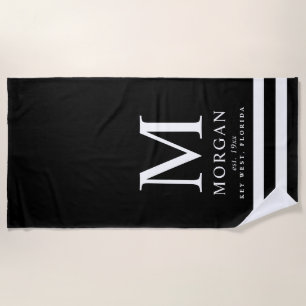 Mutiges Weiß des Familien-Monogramm-Schwarz- Strandtuch
