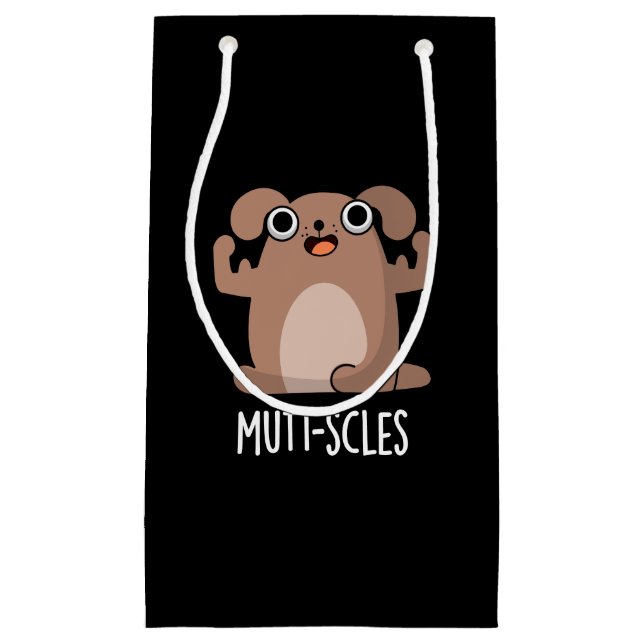 Mutt-Scles Funny Animal Dog Pun Dark BG Kleine Geschenktüte (Vorderseite)