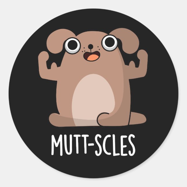 Mutt-Scles Funny Animal Dog Pun Dark BG Runder Aufkleber (Vorderseite)