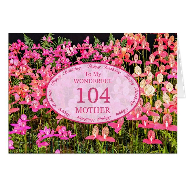 Mutter 104. Geburtstag mit rosa Blume (Vorderseite (Horizontal))