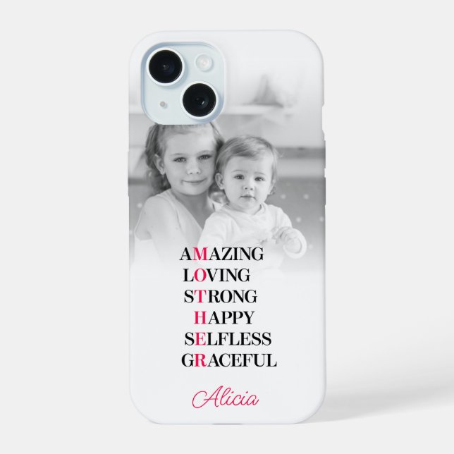 Mutter Akronym Individuelles Foto iPhone Case 15 Hülle (Rückseite)