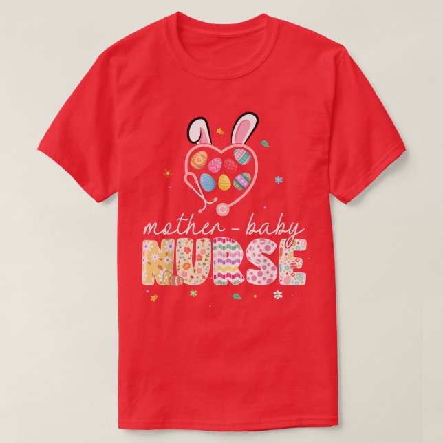 Mutter Baby Bunny Nurse Ostereier Stethoscope RN T-Shirt (Design vorne)