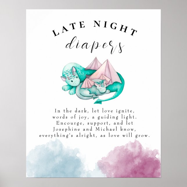 Mutter Baby Dragon Baby Dusche Spate Night Diapers Poster (Vorne)