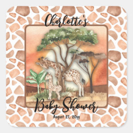 Mutter| Baby Giraffe Safari Babydusche Quadratischer Aufkleber