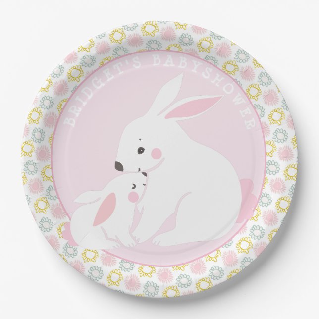 Mutter & Baby Girl Bunny Baby Duschpapier Teller (Vorderseite)
