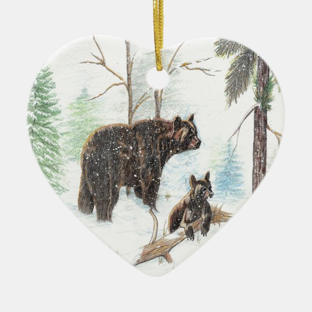 Mutter Bear und Baby Keramik Ornament (Vorne)