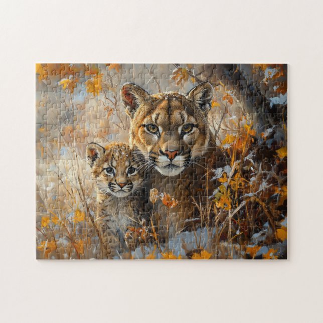 Mutter Cougar und ihre Kitten Puzzle (Horizontal)