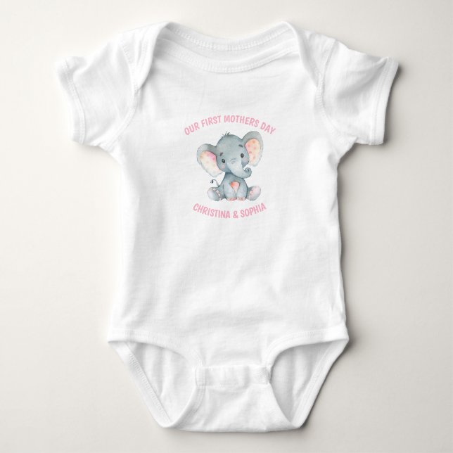 Mütter Day Baby Girl Elephant Pink Strampler (Vorderseite)