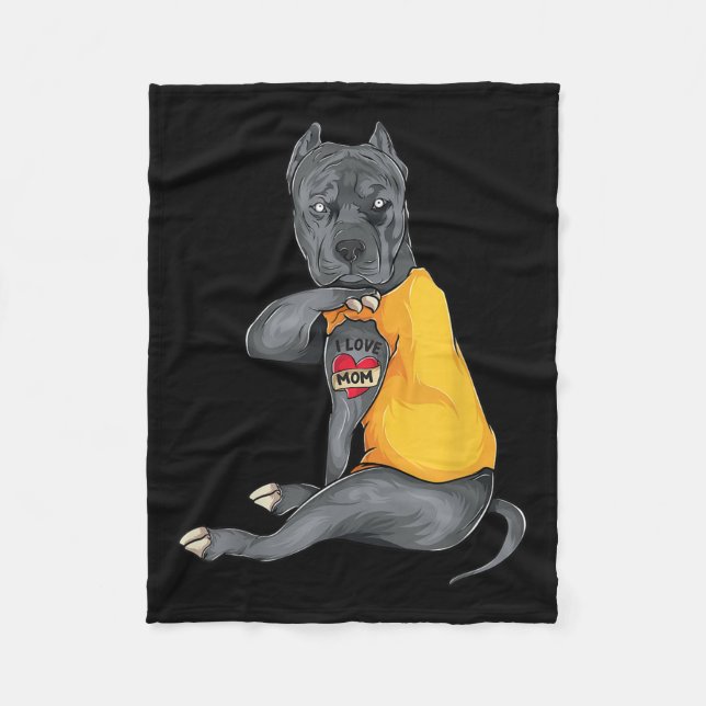 Mütter Day Funny Dog Pitbull I Liebe Mama Tattoo G Fleecedecke (Vorderseite)