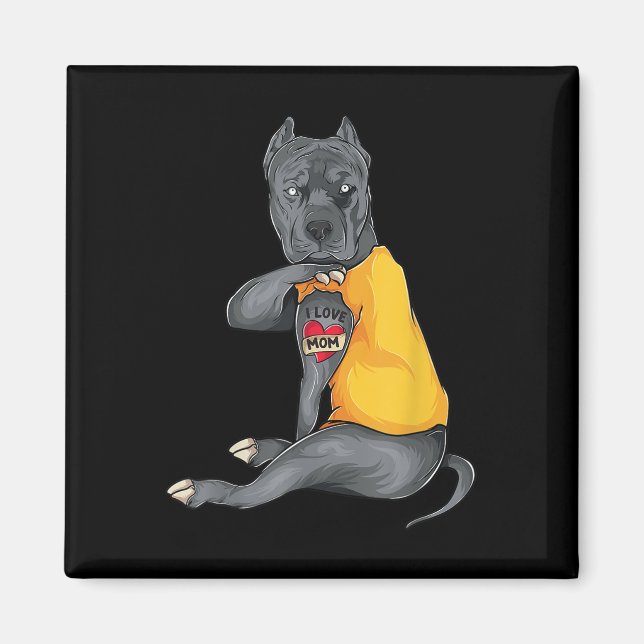 Mütter Day Funny Dog Pitbull I Liebe Mama Tattoo G Magnet (Vorne)