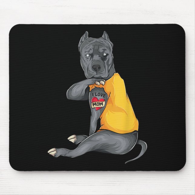 Mütter Day Funny Dog Pitbull I Liebe Mama Tattoo G Mousepad (Vorne)
