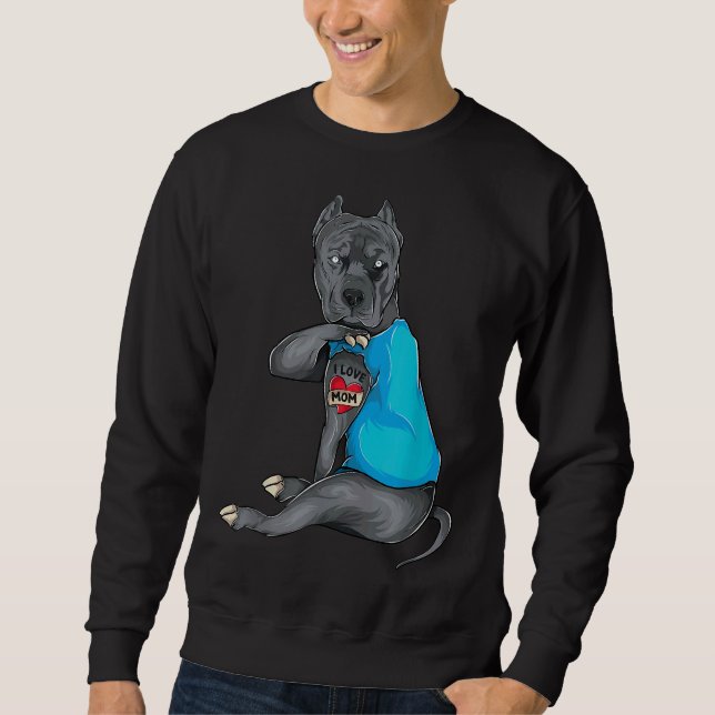Mütter Day Funny Dog Pitbull I Liebe Mama Tattoo Sweatshirt (Vorderseite)