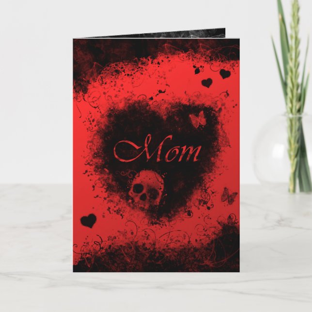Mütter Day Goth Red Black mit Skulls, Herz Karte (Vorderseite)