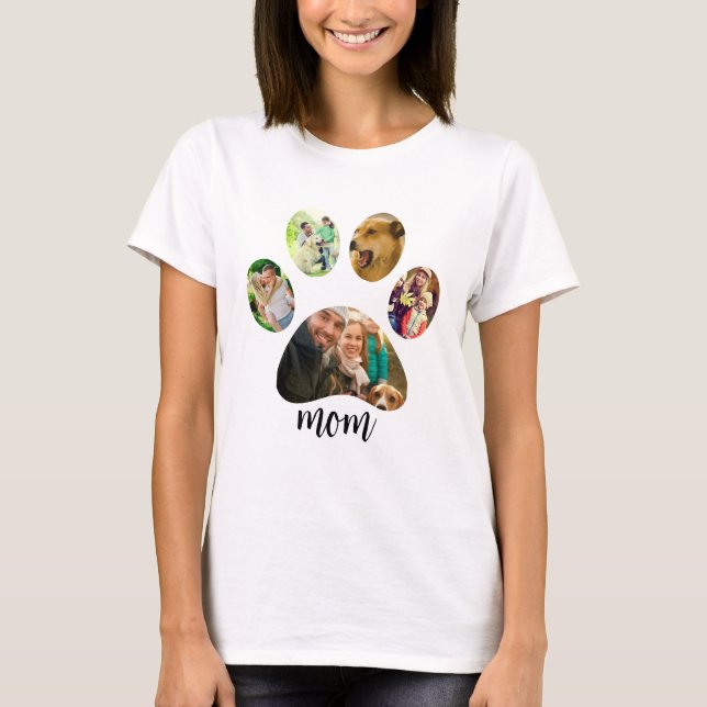Mütter Day Hund Mama | 5 Paw Print Foto Collage T-Shirt (Vorderseite)