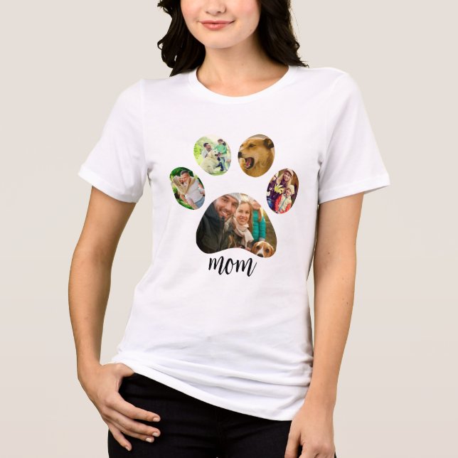 Mütter Day Hund Mama | 5 Paw Print Foto Collage Tri-Blend Shirt (Vorderseite)