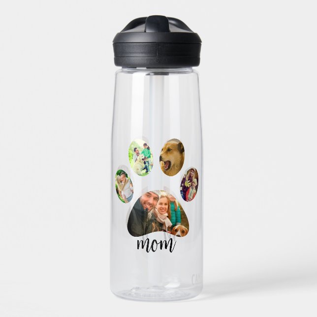 Mütter Day Hund Mama | 5 Paw Print Foto Collage Trinkflasche (Vorne)
