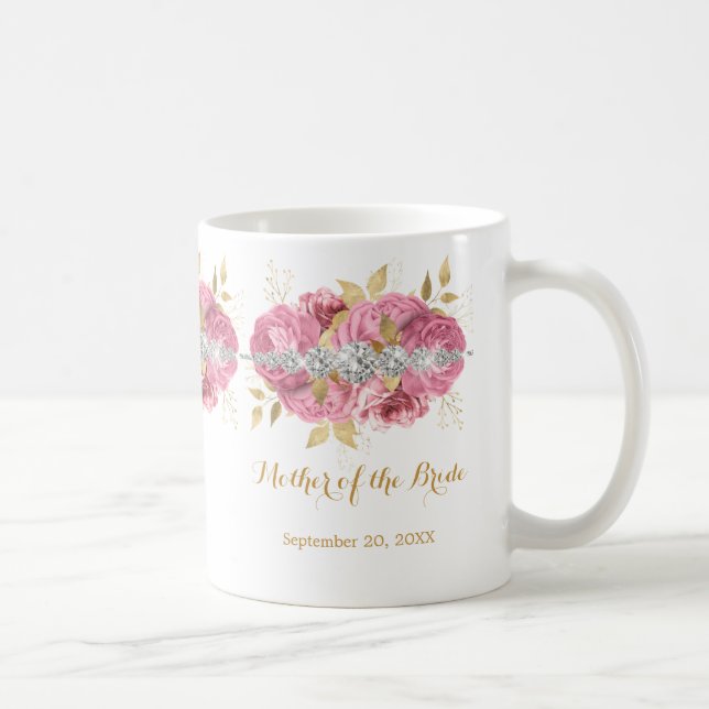 Mutter der Braut Diamond Pink Gold Floral Coff Kaffeetasse (Rechts)