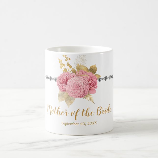 Mutter der Braut Diamond Pink Gold Floral Kaffeetasse (Mittel)