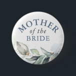 Mutter der Braut - Elegante Grünpflanzen Gold Blät Button<br><div class="desc">Aquarell Blätter Grünpflanzen und dustes blaues Brautparty,  Hochzeitsknöpfe</div>