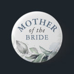 Mutter der Braut - Elegante Grünpflanzen Gold Blät Button<br><div class="desc">Aquarell Blätter Grünpflanzen und dustes blaues Brautparty,  Hochzeitsknöpfe</div>