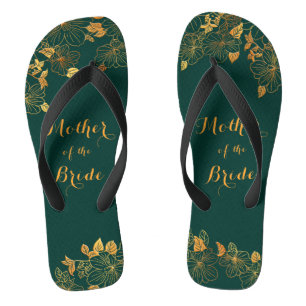 Mutter der Braut Emerald Green & Gold Foliage Flip Flops