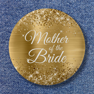 Mutter der Braut Glitzerndes Goldfolie Button