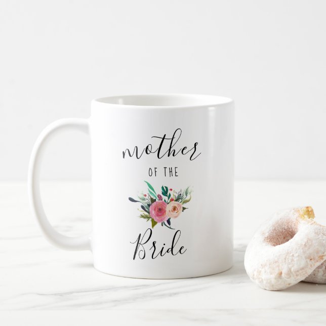 Mutter der Braut Hochzeitsgeschenk Boho Blumenchic Kaffeetasse (Mit Donut)