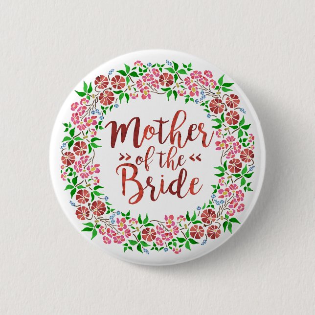 Mutter der Braut Hochzeitwasser Wasserfarbe Rosa Button (Vorderseite)