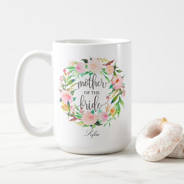 Mutter der Braut, Kalligrafie, Blumenreath-5 Kaffeetasse (Mit Donut)