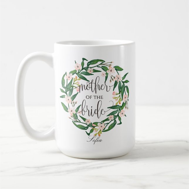 Mutter der Braut, Kalligrafie, Blumenreath-6 Kaffeetasse (Links)