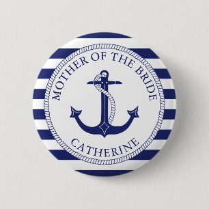 Mutter der Braut Nautical Anchor Navy Hochzeit Button