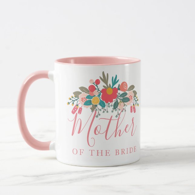 Mutter der Braut oder Groom Pink Blumenstrauß Tasse (Links)