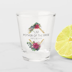 Mutter der Braut rote Rose Hochzeitsdatum Monogram Schnapsglas