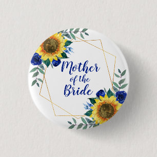 Mutter der Braut Sonnenblume Geometric Blue Button