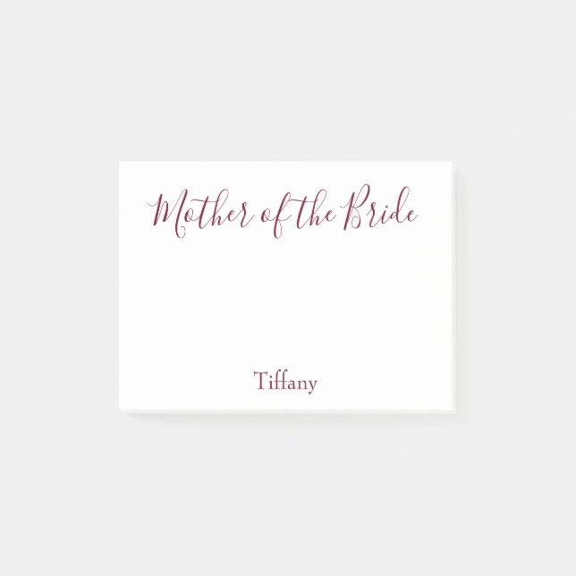 Mutter der Braut Wedding White und Burgund Post-it Klebezettel (Vorderseite)