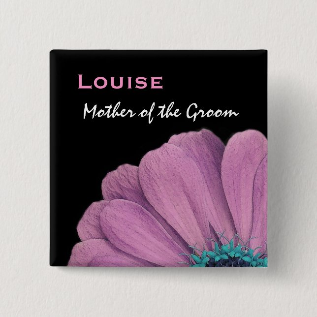 Mutter der Bräutigam-Rosa-Gänseblümchen-Hochzeit Button (Vorderseite)
