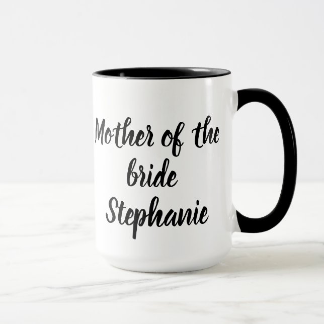 Mutter der Bride Black Elegant Script Hochzeiten Tasse (Rechts)