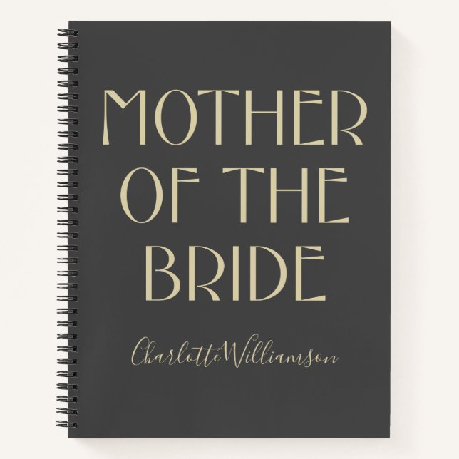 Mutter der Bride Black Typografy Name Hochzeit  Notizbuch (Vorderseite)