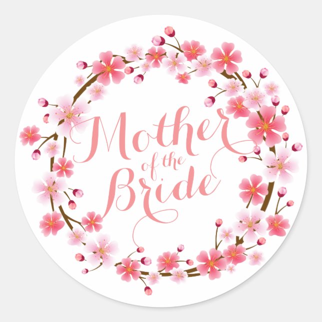 Mutter der Bride Cherry Blossom Hochzeitsticker Runder Aufkleber (Vorderseite)