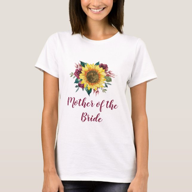 Mutter der Bride Floral Sonnenblume Burgund Rose T-Shirt (Vorderseite)