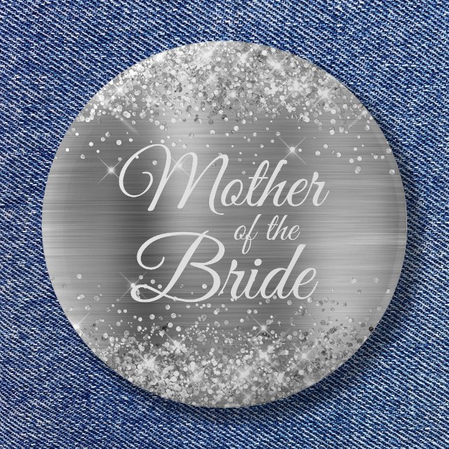 Mutter der Bride Glittery Silberfolie Button (Mother of the Bride Glittery Silver Foil Button)