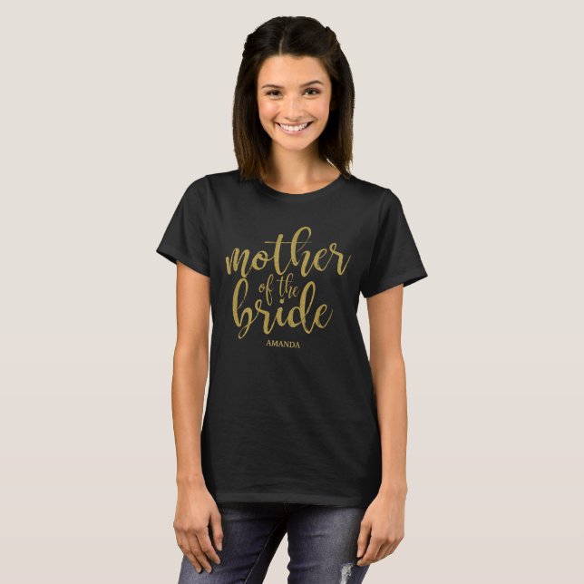 Mutter der Bride Gold Glitzer Chic Calligraphie T-Shirt (Vorne ganz)