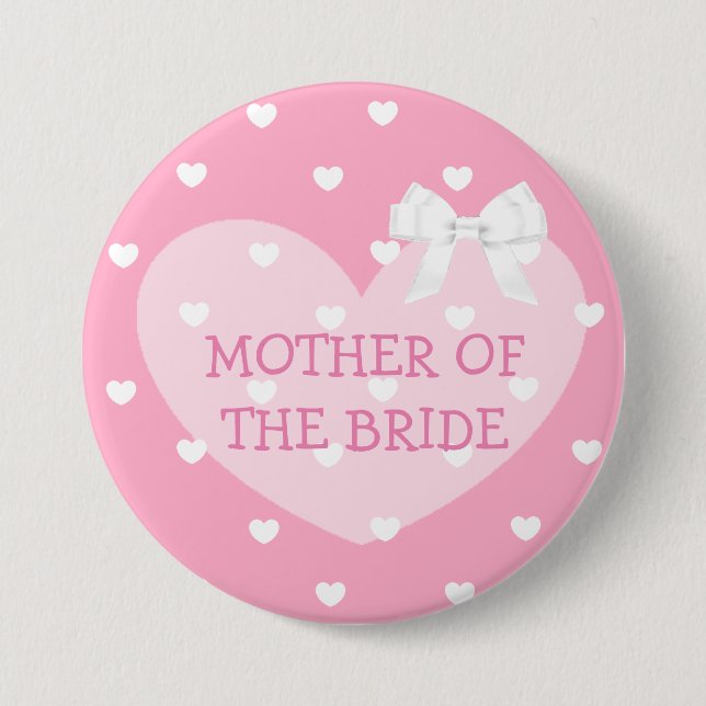 Mutter der Bride Pink Hearts White Bow Button (Vorderseite)