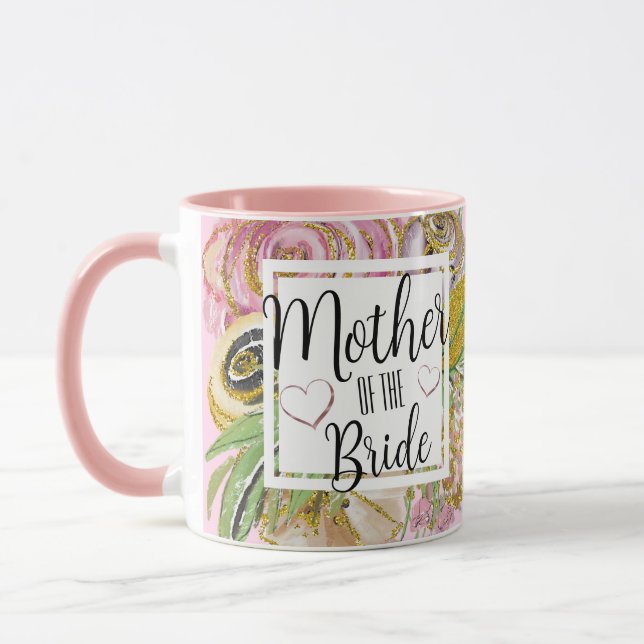 Mutter der Bride Rose Gold Glitzer Blütenflora Tas Tasse (Links)